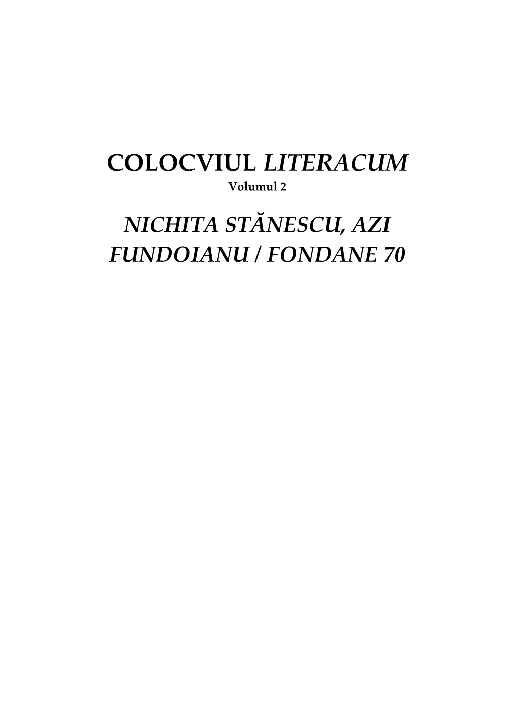 COLOCVIUL LITERACUM Volumul 2