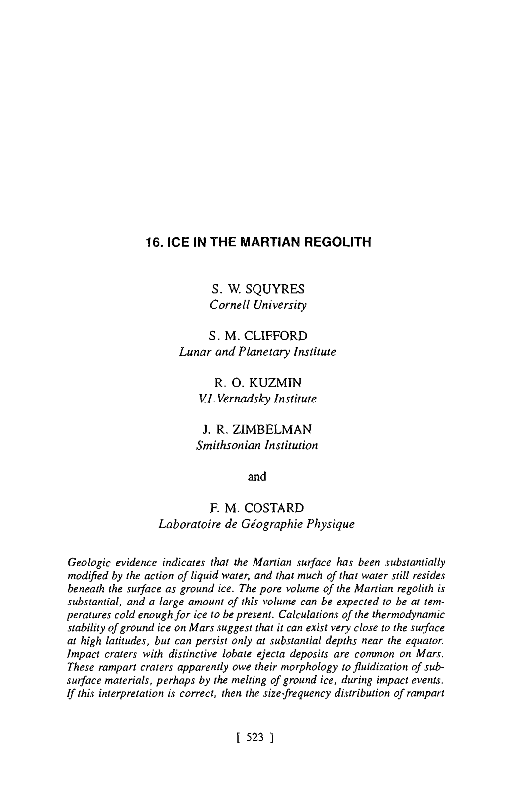 16. Ice in the Martian Regolith