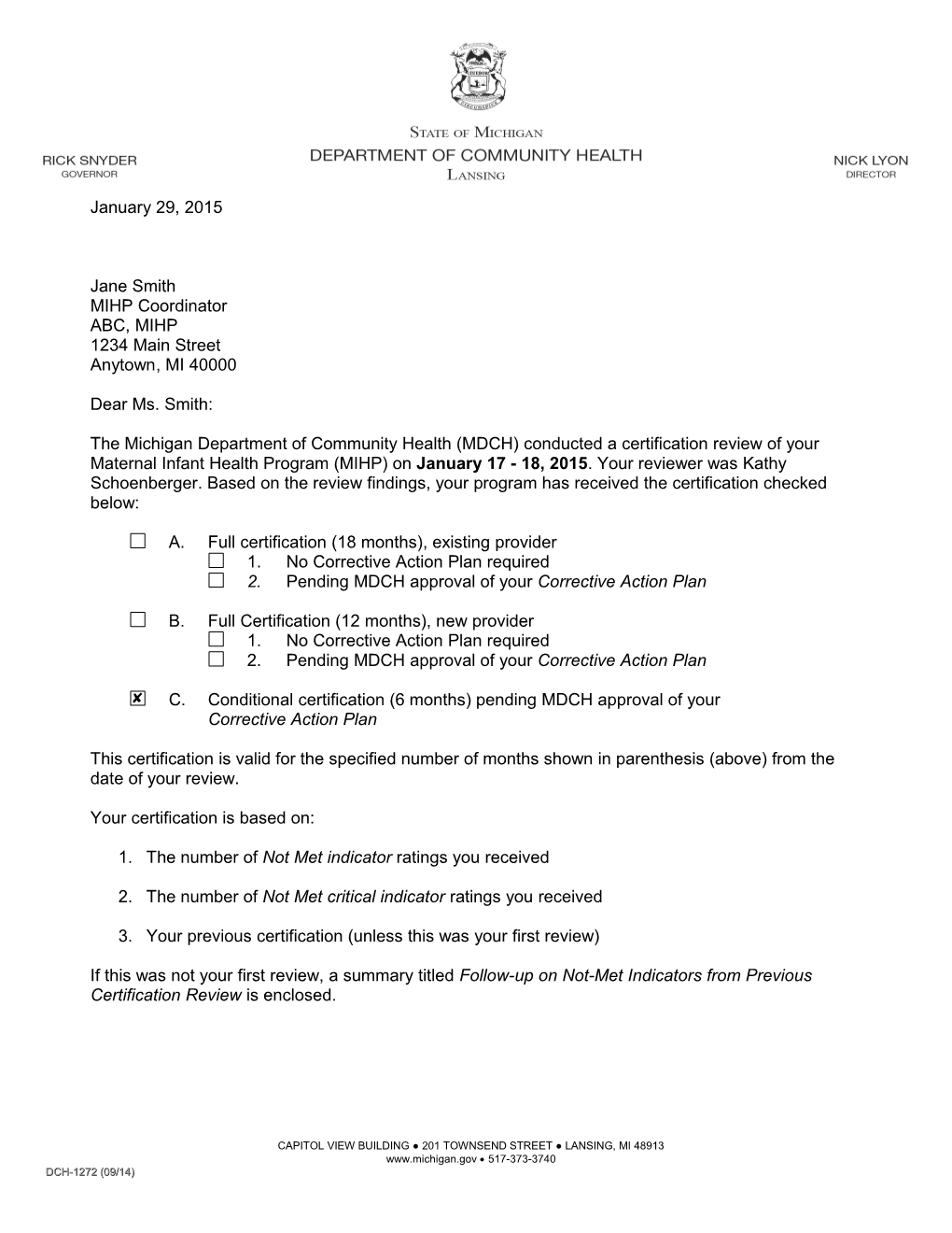 Cycle 5 Certification Letter