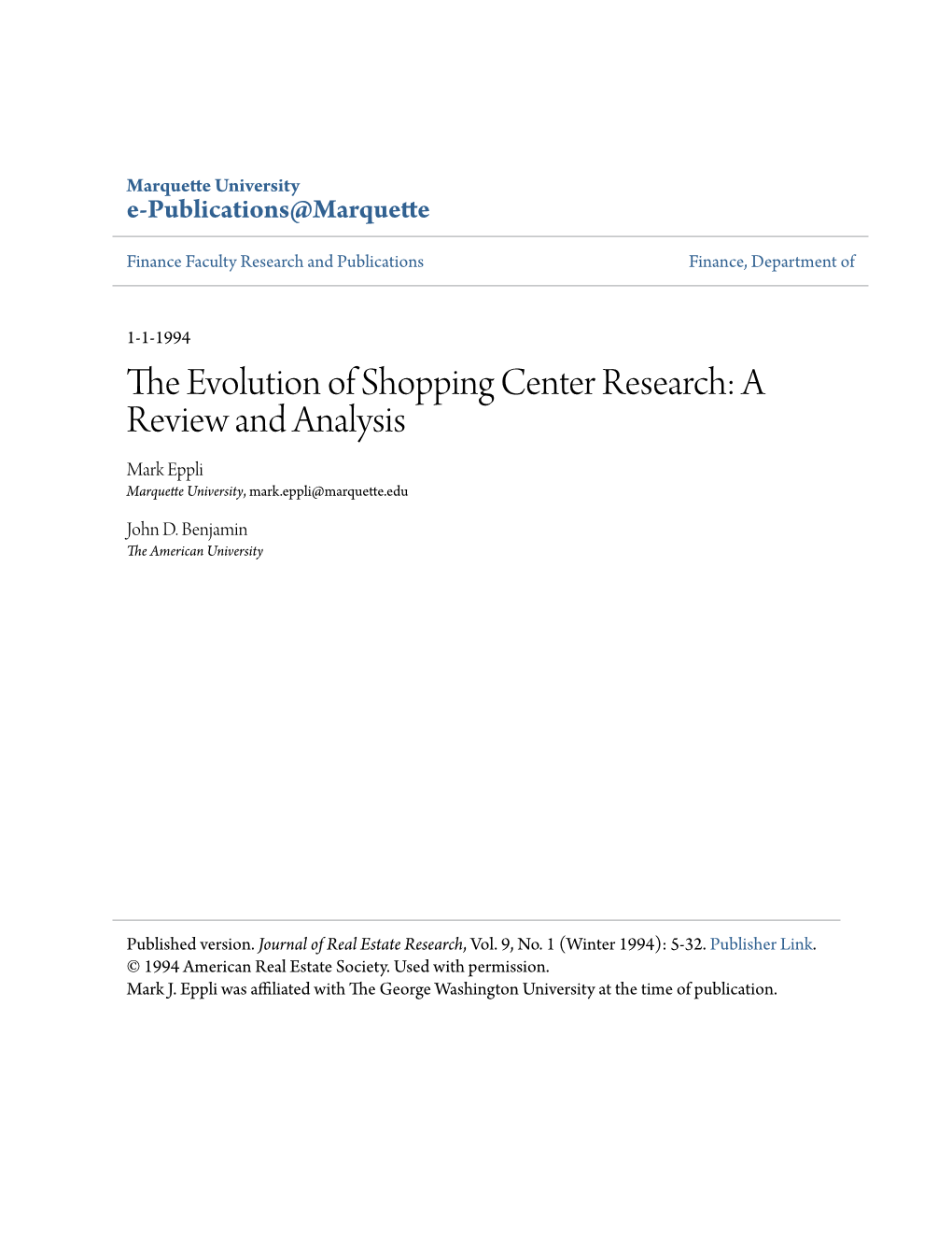 The Evolution of Shopping Center Research: a Review and Analysis