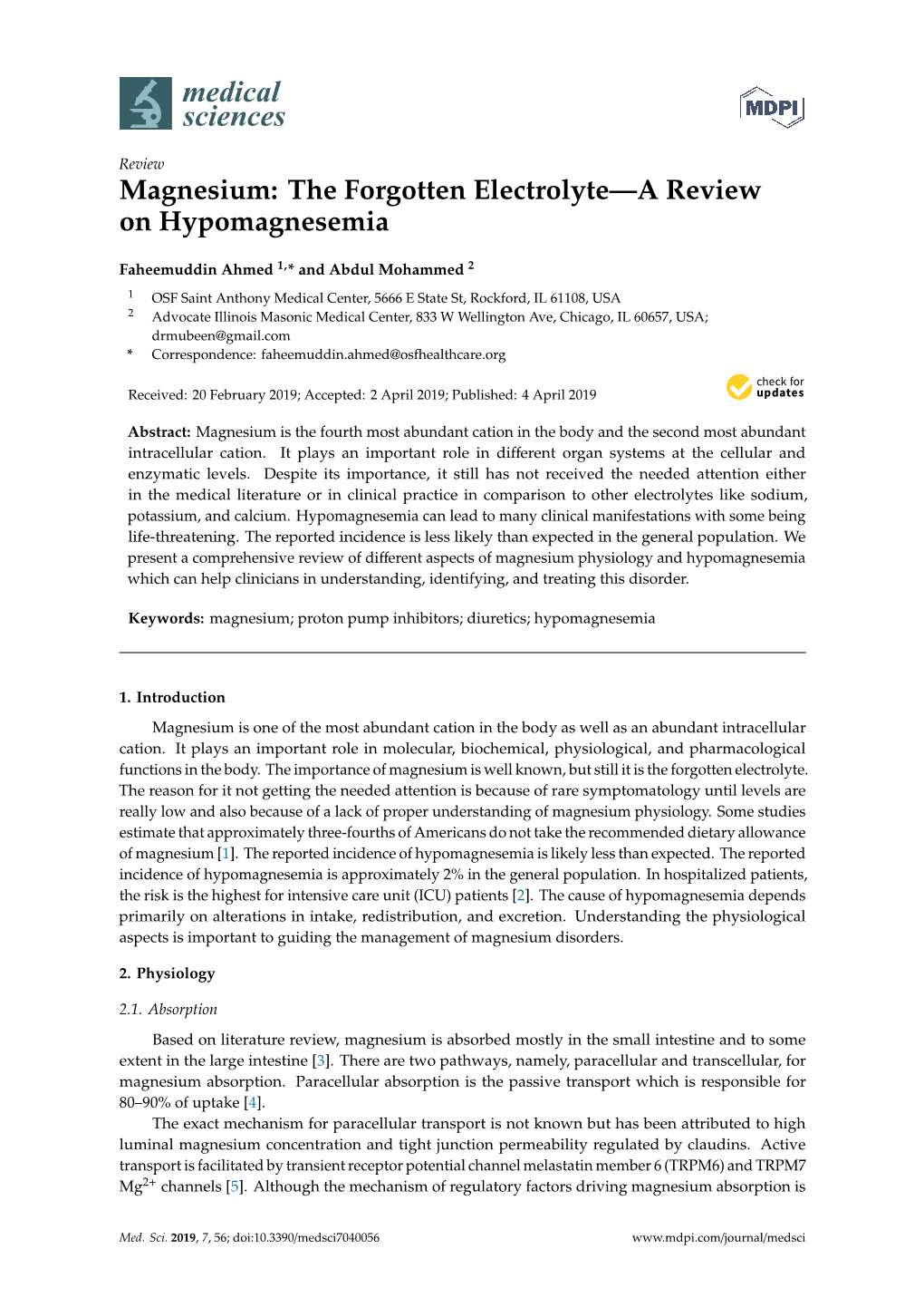 Magnesium: the Forgotten Electrolyte—A Review on Hypomagnesemia