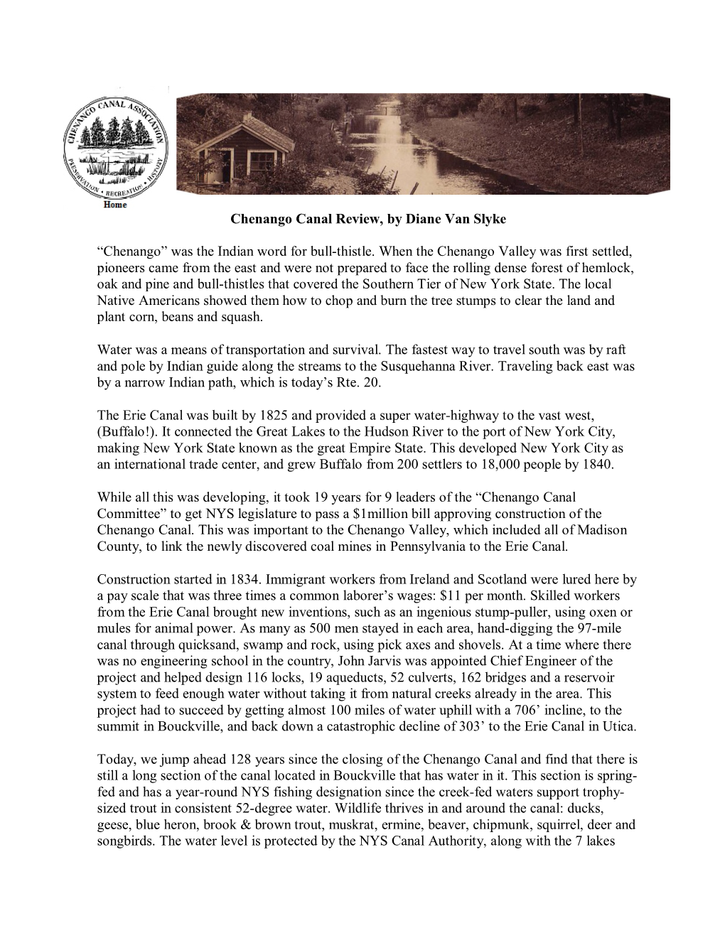 Chenango Canal History Review by Diane Van Slyke