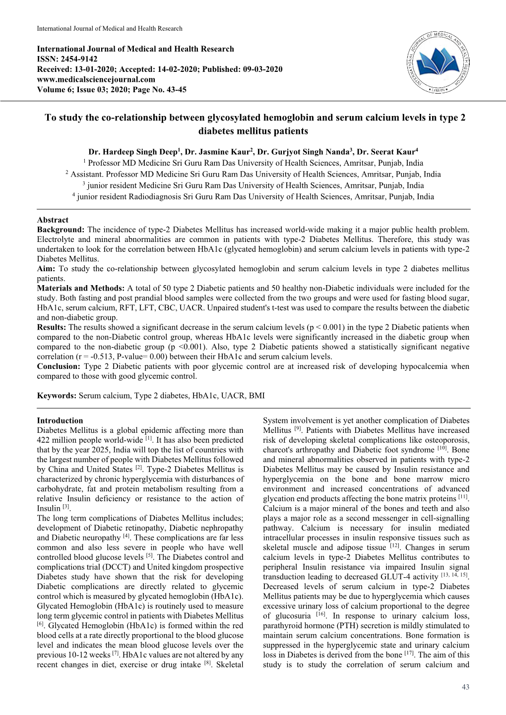 To Study the Co-Relationship Between Glycosylated Hemoglobin and Serum Calcium Levels in Type 2 Diabetes Mellitus Patients