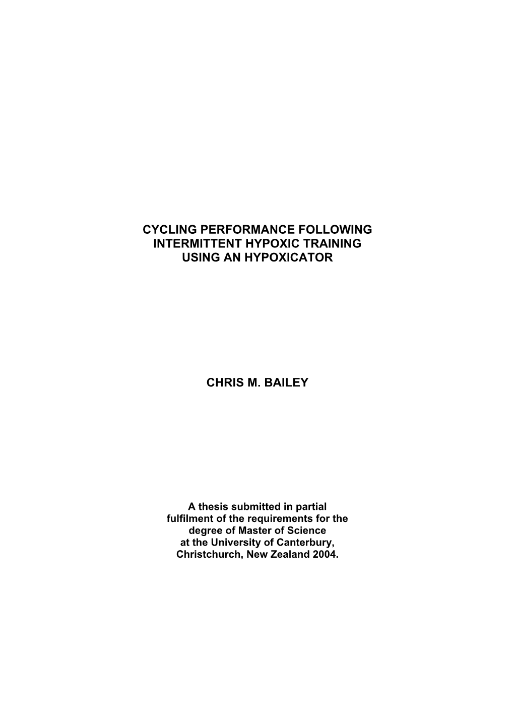 Cycling Performance Following Intermittent Hypoxic Training Using an Hypoxicator