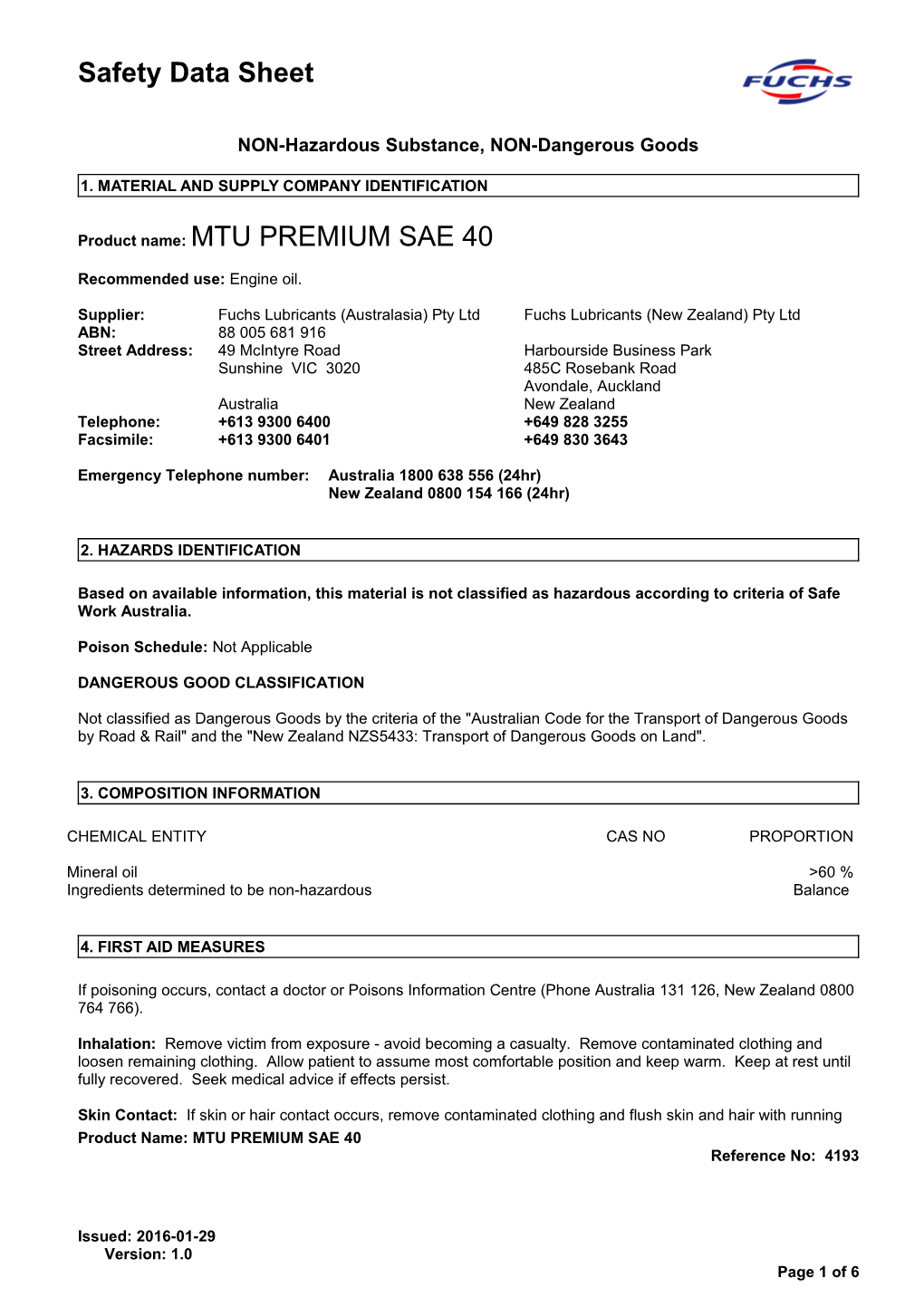 NON-Hazardous Substance, NON-Dangerous Goods s3