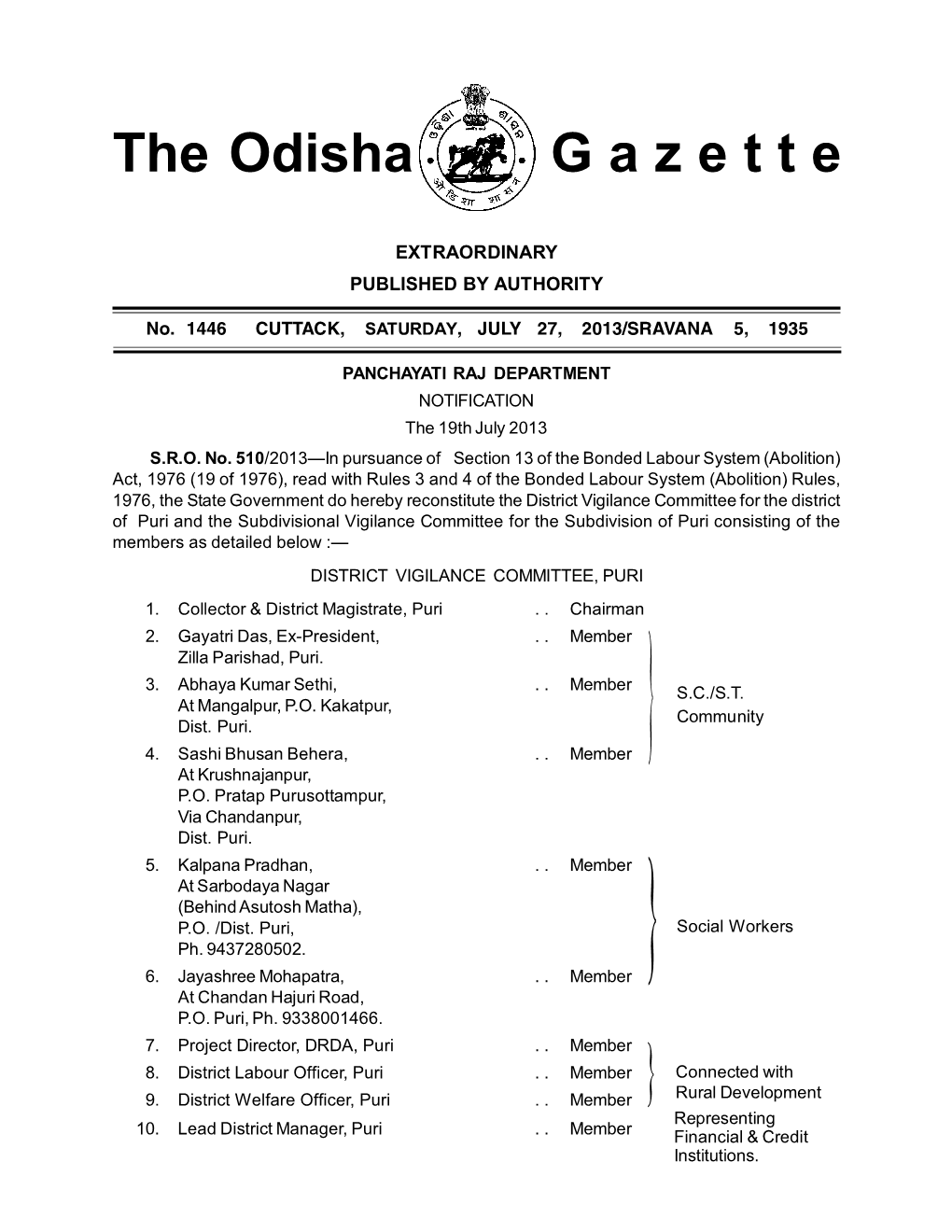 The Odisha G a Z E T T E