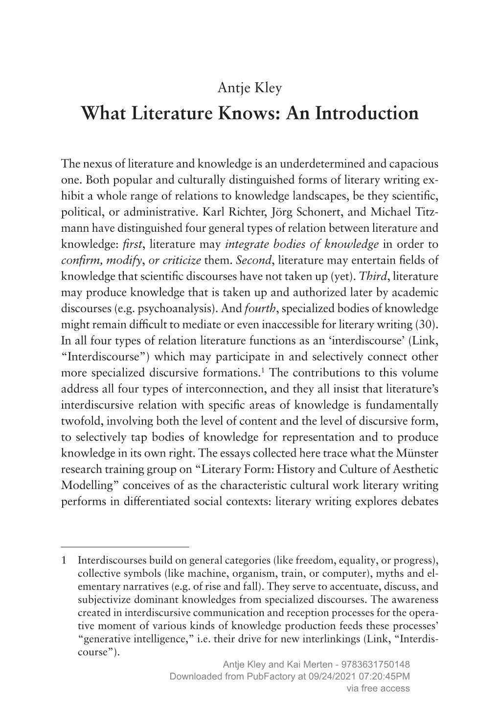 What Literature Knows: Forays Into Literary Knowledge Production