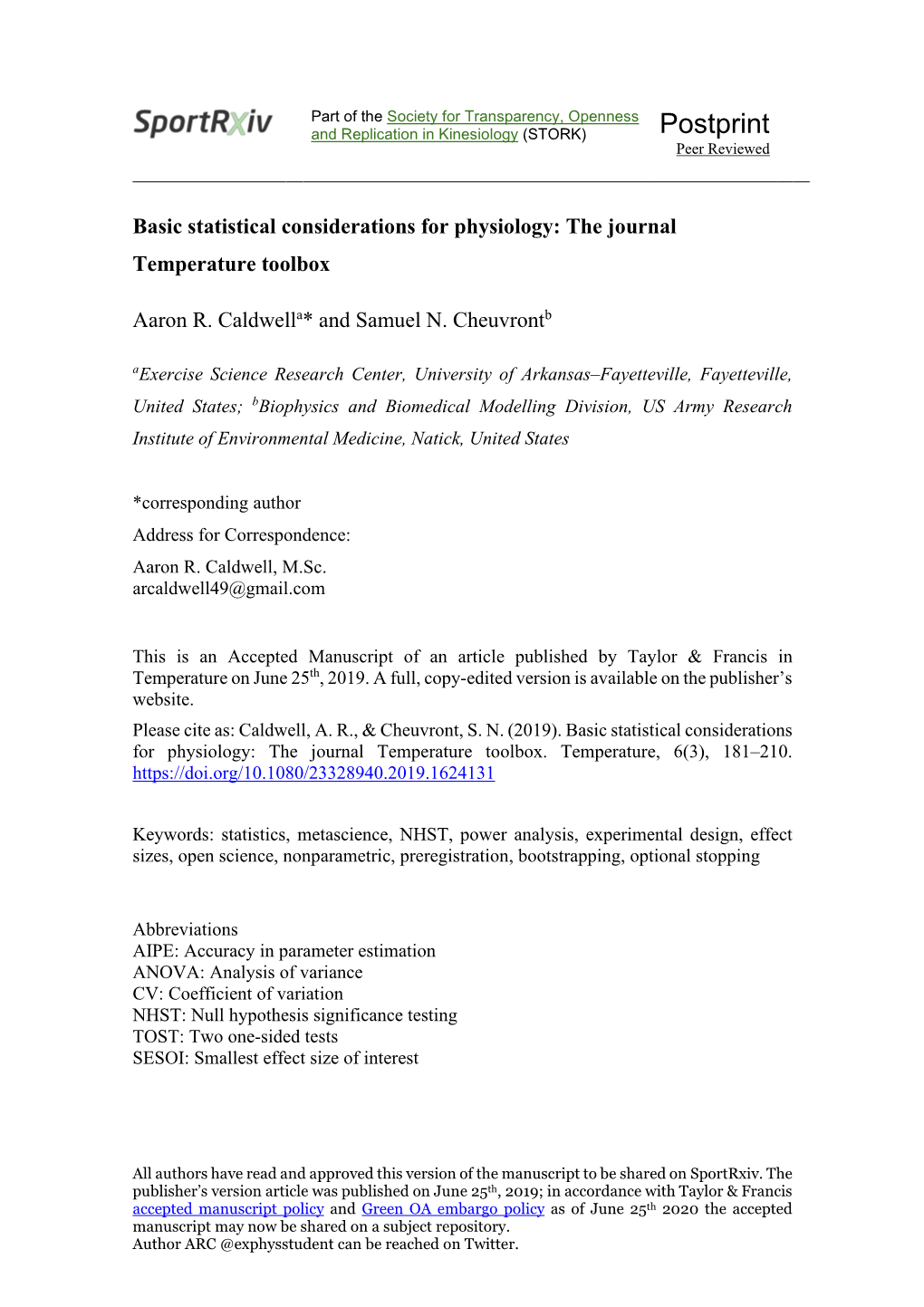 Postprint and Replication in Kinesiology (STORK) Peer Reviewed