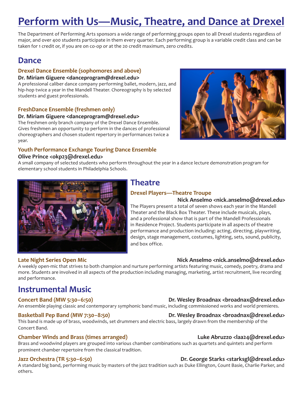 Perform with Us—Music, Theatre, and Dance at Drexel