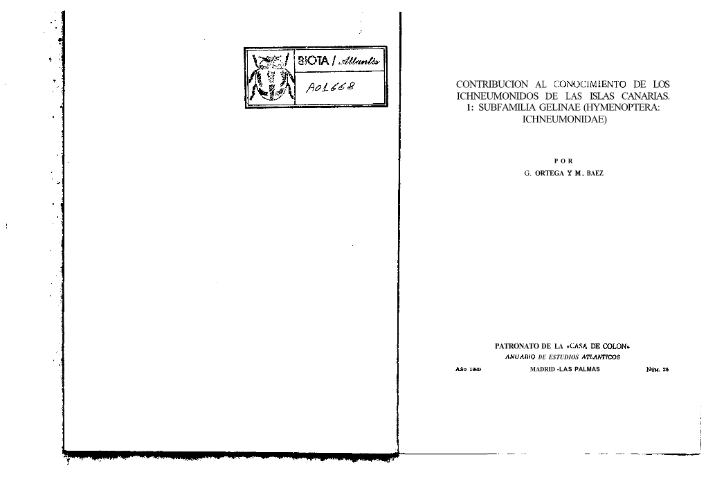 Contribucion Al Conocimien'i'o De Los Ichneumonidos De Las Islas Canarias