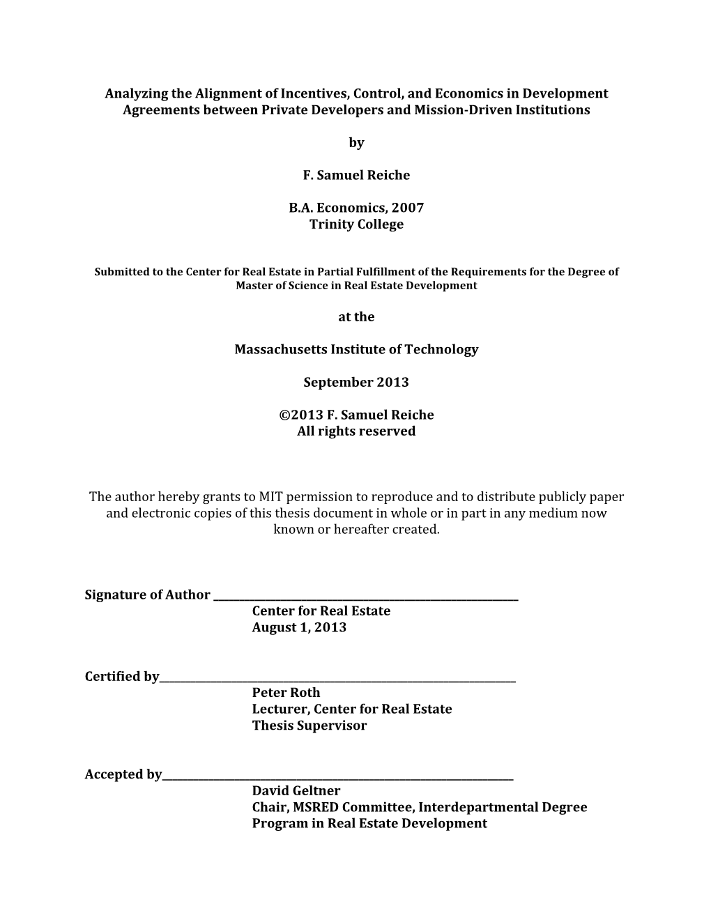 Analyzing the Alignment of Incentives, Control, and Economics in Development Agreements Between Private Developers and Mission-Driven Institutions