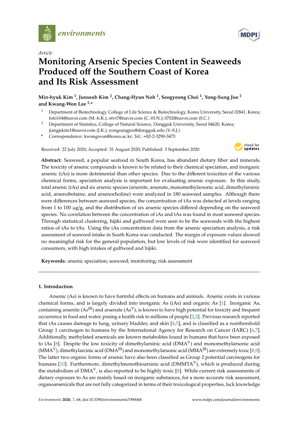 Monitoring Arsenic Species Content in Seaweeds Produced Off The