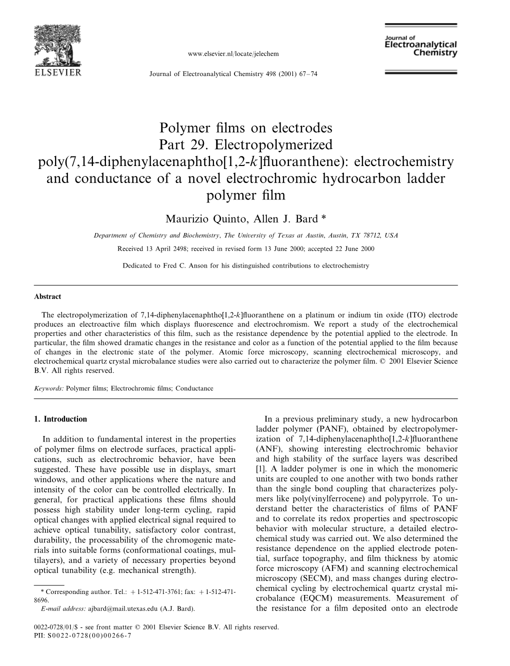 Polymer Films on Electrodes Part 29. Electropolymerized