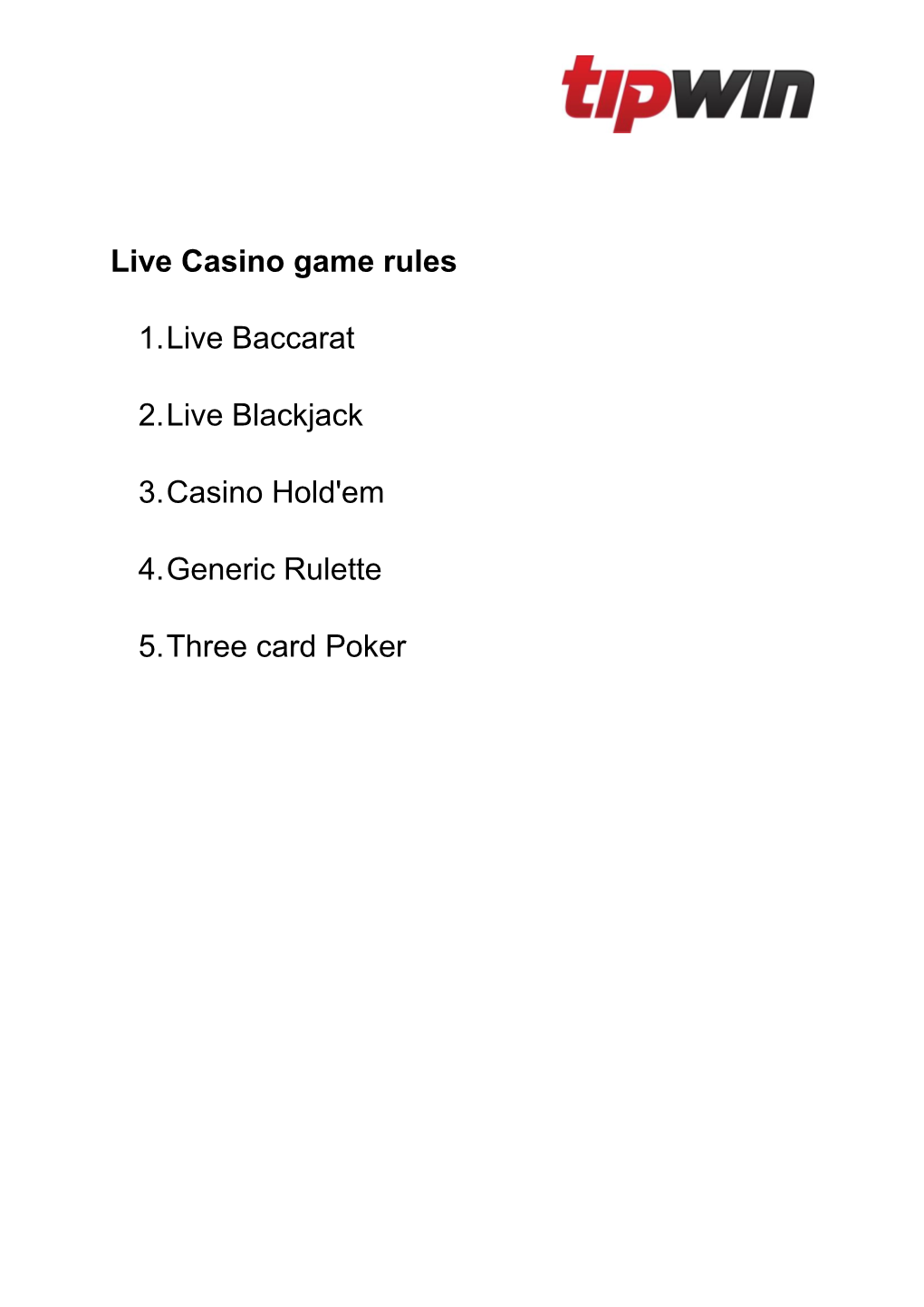 Live Casino Game Rules