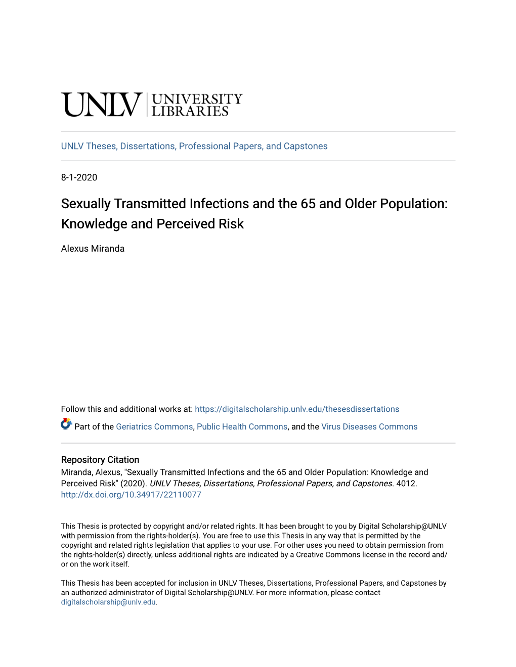 Sexually Transmitted Infections and the 65 and Older Population: Knowledge and Perceived Risk