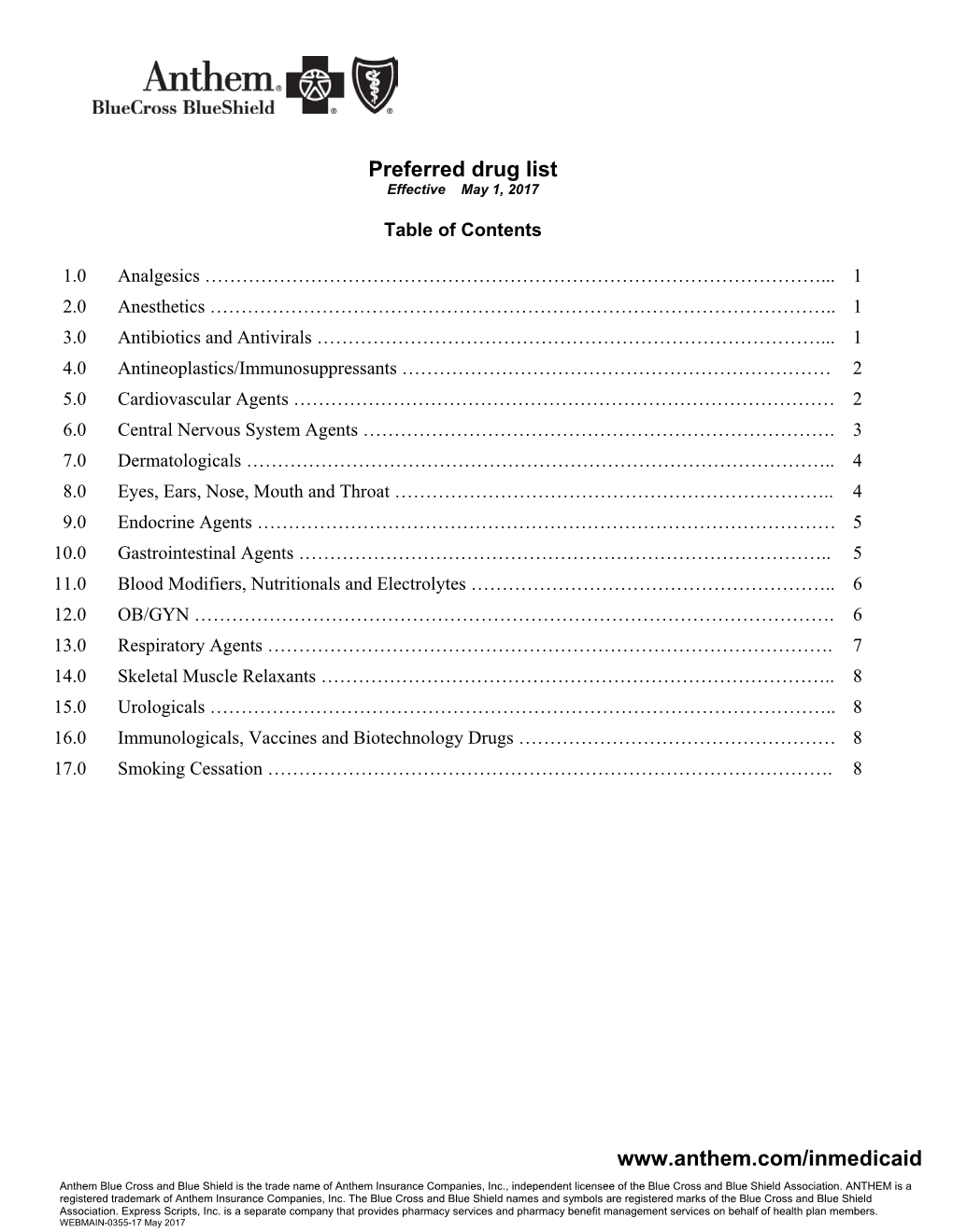 Preferred Drug List Effective May 1, 2017