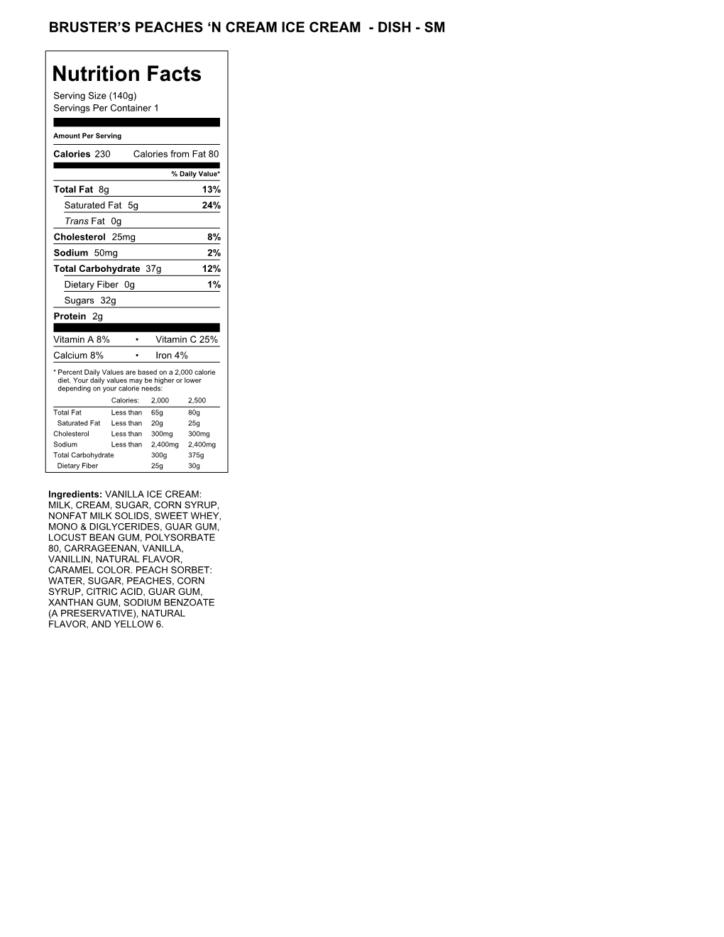 Nutrition Facts Serving Size (140G) Servings Per Container 1