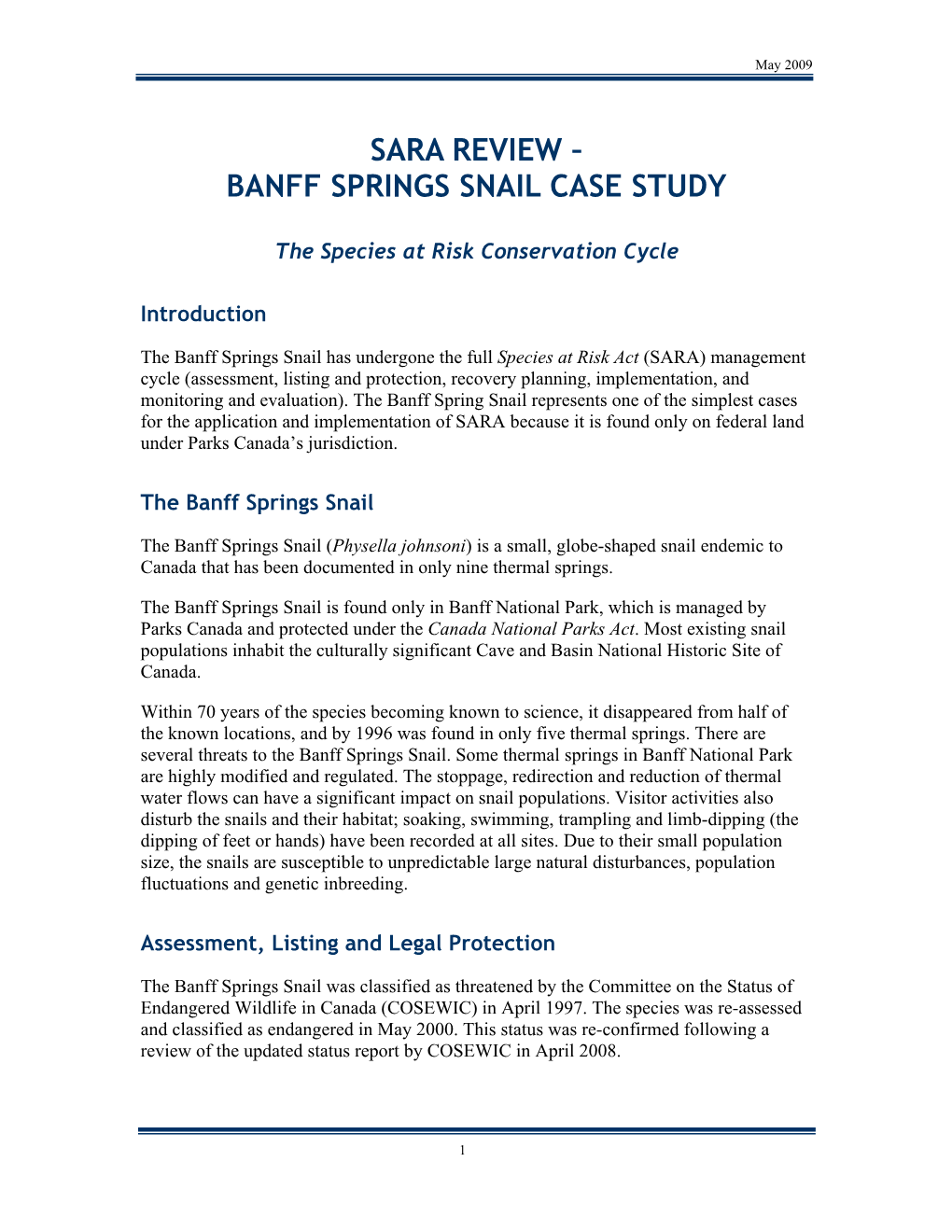 Sara Review – Banff Springs Snail Case Study