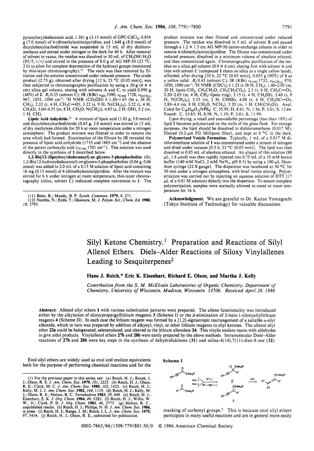 Silyl Ketone Chemistry. Preparation and Reactions of Silyl Allenol Ethers. Diels-Alder Reactions of Siloxy Vinylallenes Leading to Sesquiterpenes2