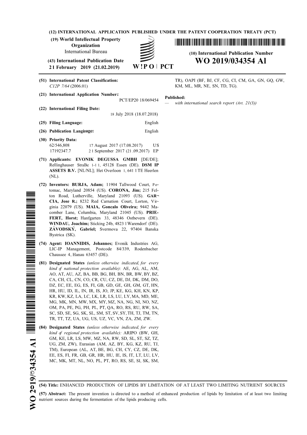 WO 2019/034354 Al 21 February 2019 (21.02.2019) W !P O PCT