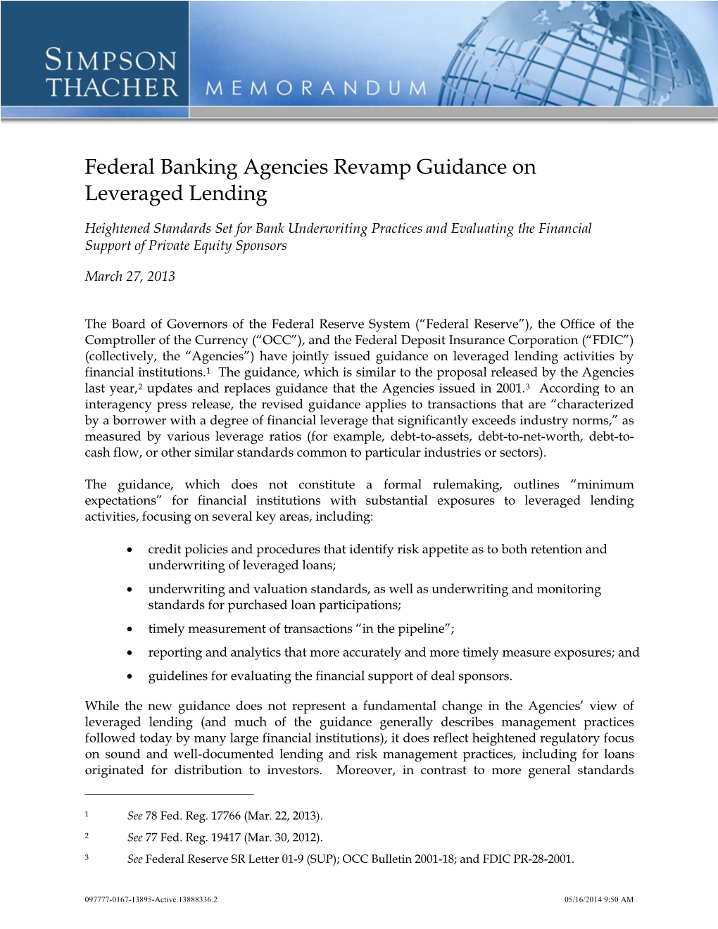 Federal Banking Agencies Revamp Guidance on Leveraged Lending