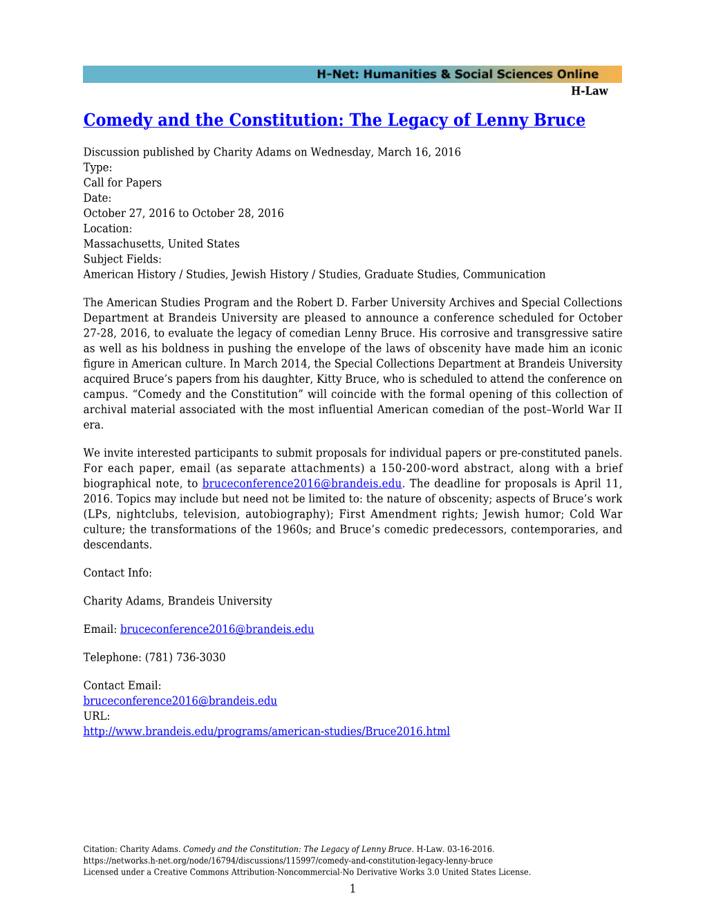 Comedy and the Constitution: the Legacy of Lenny Bruce