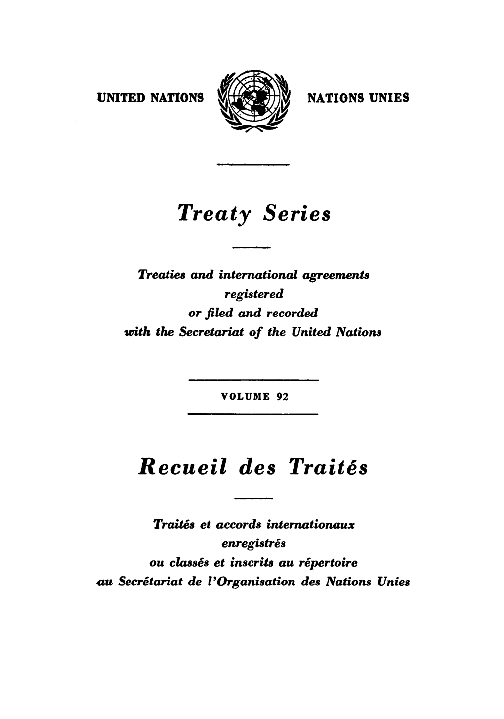 Treaty Series Recueil Des Traites