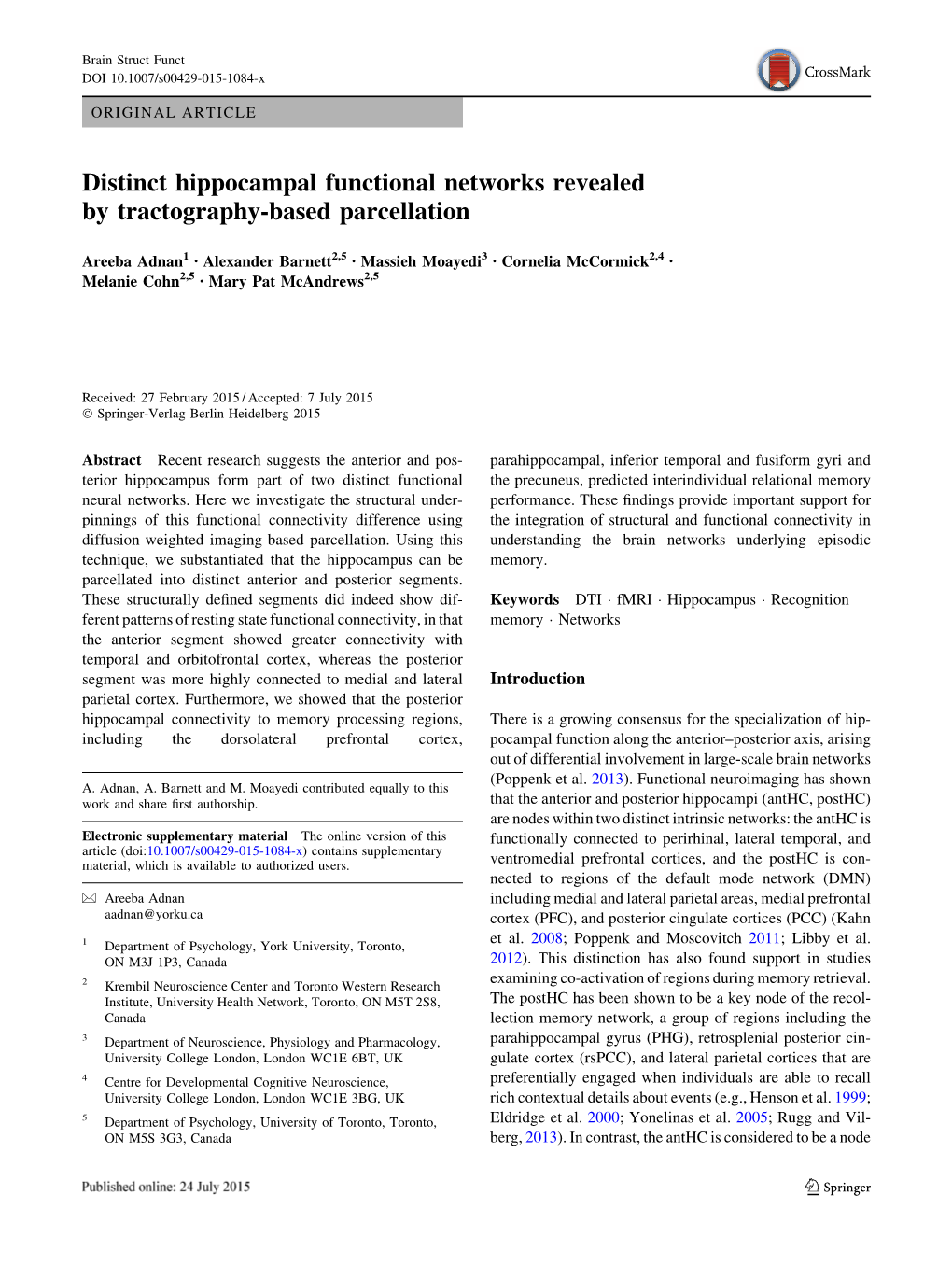 Distinct Hippocampal Functional Networks Revealed by Tractography-Based Parcellation
