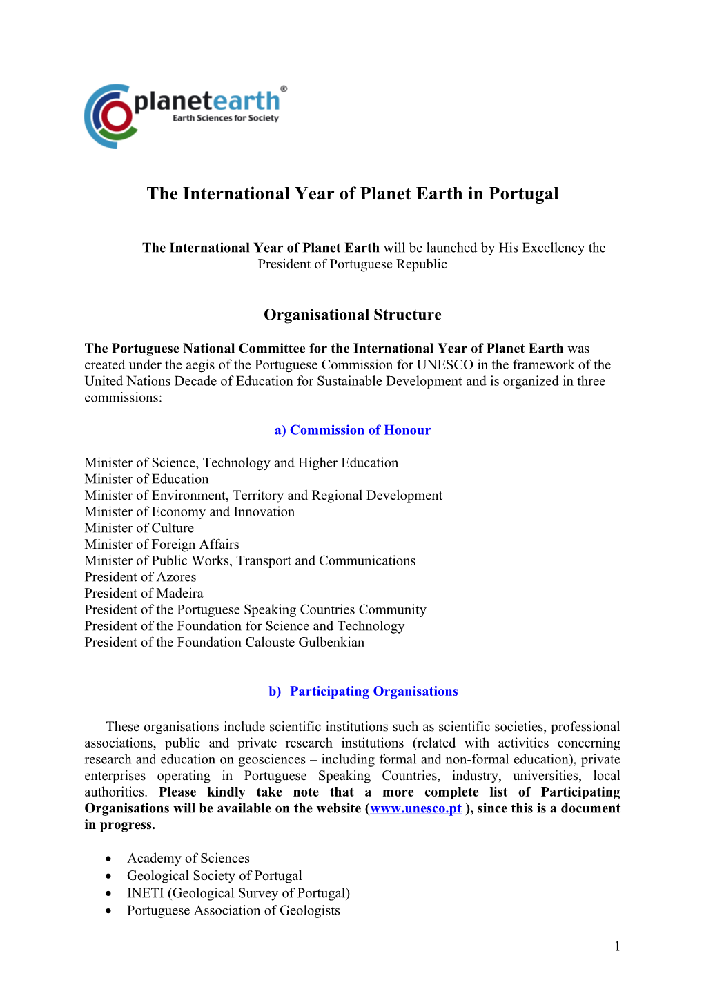 The International Year of Planet Earth in Portugal