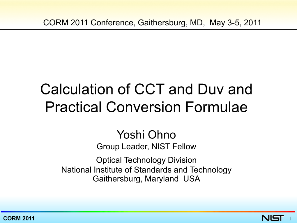 Calculation of CCT and Duv and Practical Conversion Formulae