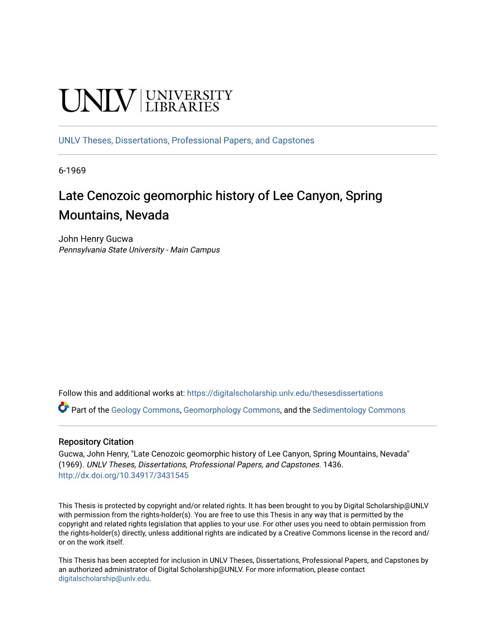 Late Cenozoic Geomorphic History of Lee Canyon, Spring Mountains, Nevada