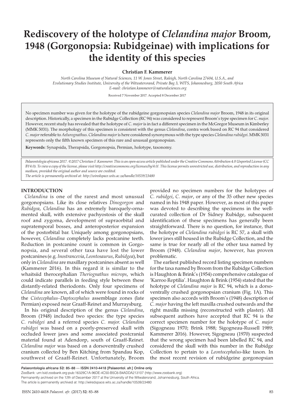 Gorgonopsia: Rubidgeinae) with Implications for the Identity of This Species