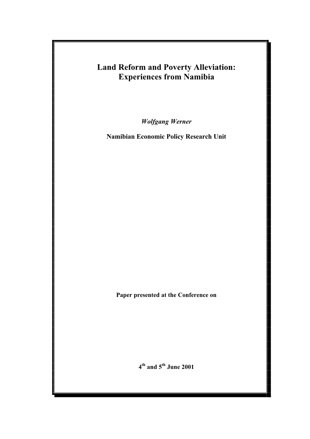 Land Reform and Poverty Alleviation : Experiences from Namibia