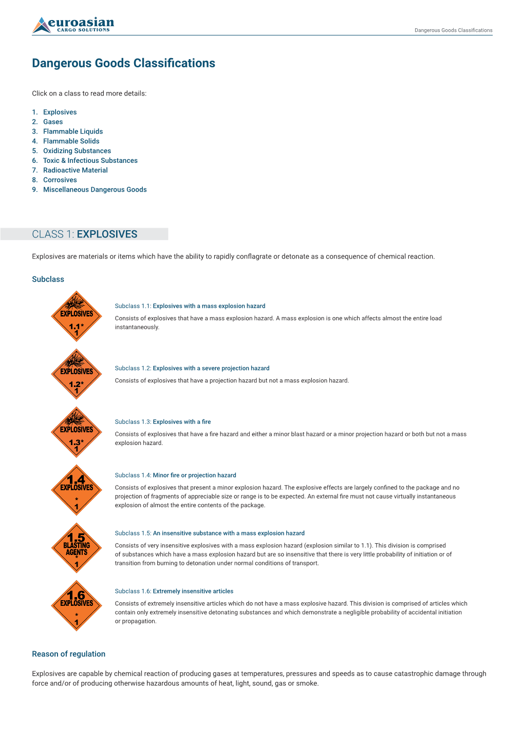 Dangerous Goods Classifications