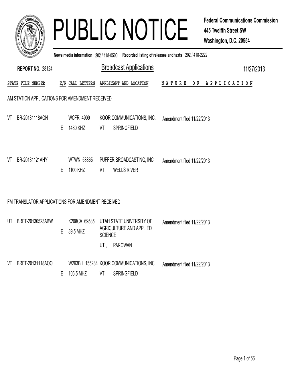 Broadcast Applications 11/27/2013