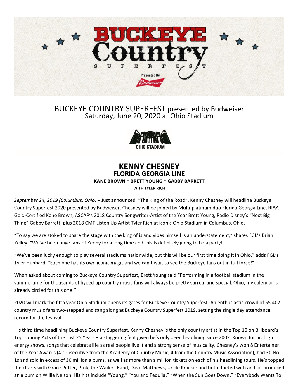 BUCKEYE COUNTRY SUPERFEST Presented by Budweiser KENNY