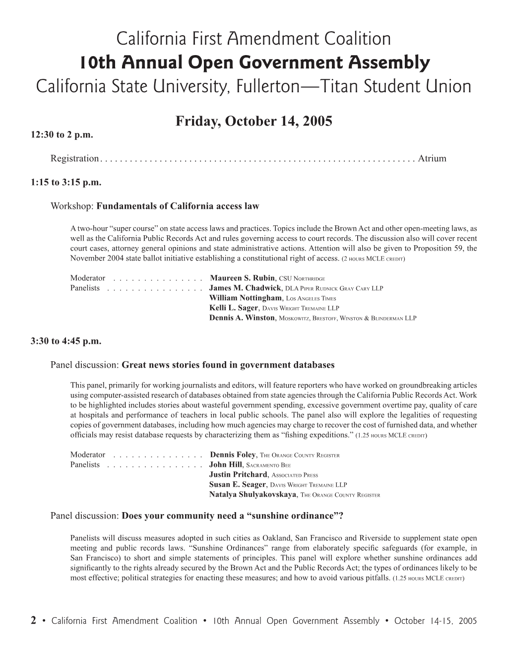 California First Amendment Coalition 10Th Annual Open Government Assembly California State University, Fullerton—Titan Student Union