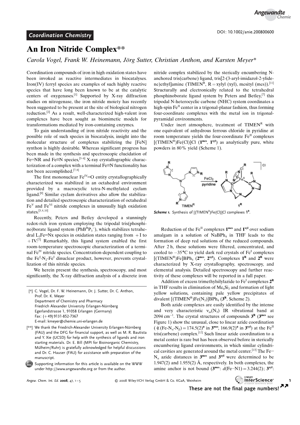 An Iron Nitride Complex** Carola Vogel, Frank W