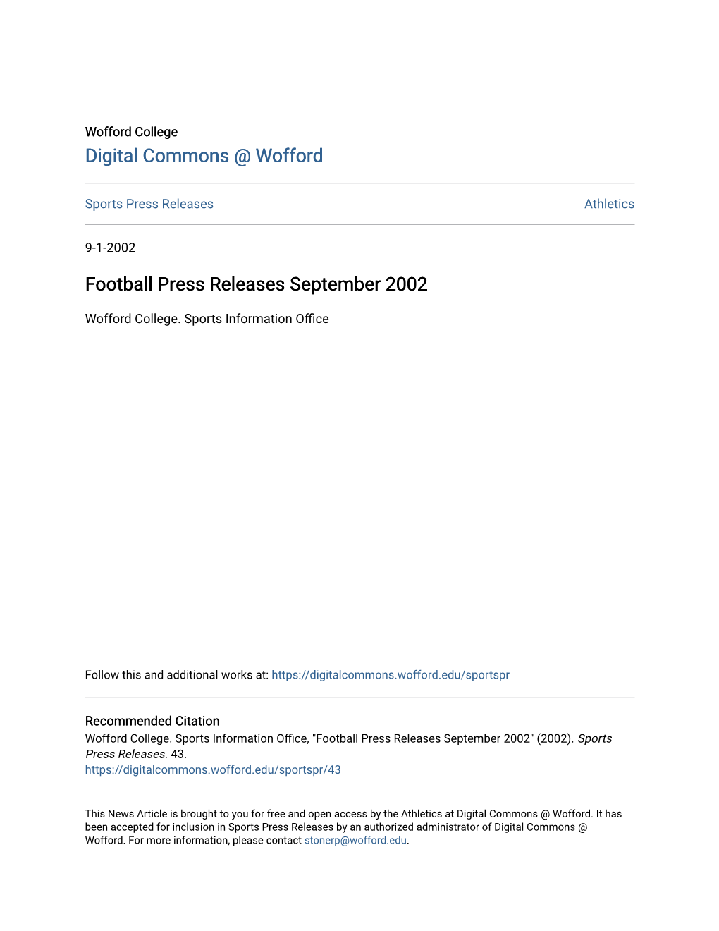 Football Press Releases September 2002