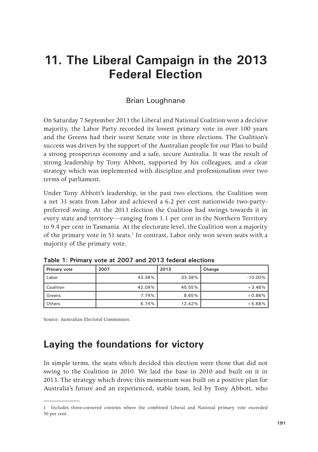 11. the Liberal Campaign in the 2013 Federal Election