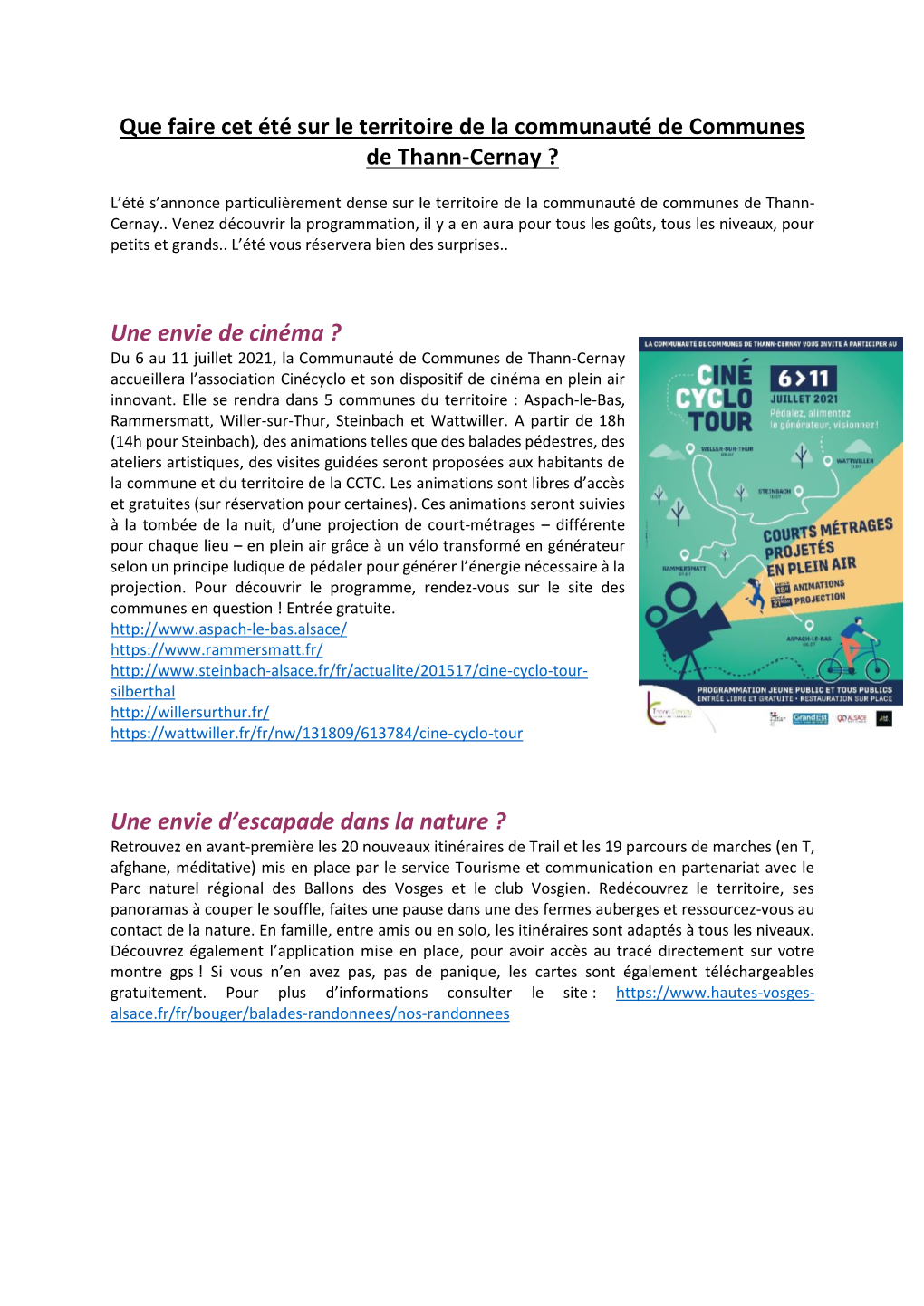 Que Faire Cet Été Sur Le Territoire De La Communauté De Communes De Thann-Cernay ?