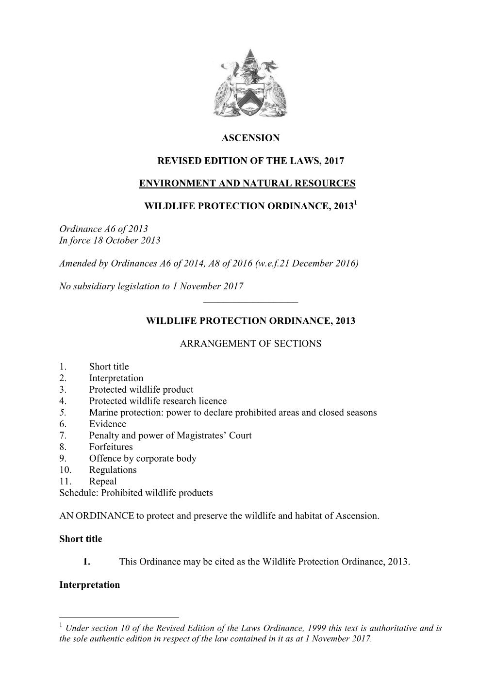 Wildlife Protection Ordinance, 20131