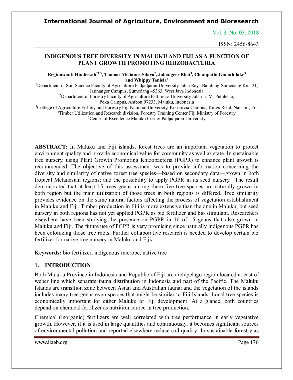 2018 Issn: 2456-8643 Indigenous Tree Diversity