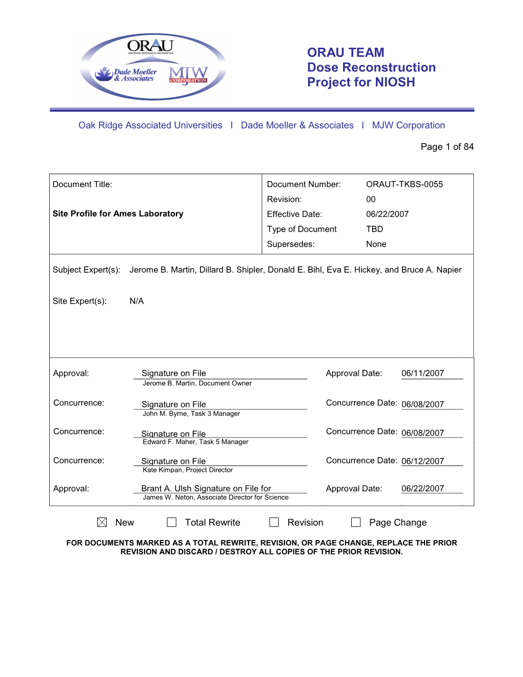 ORAU TEAM Dose Reconstruction Project for NIOSH