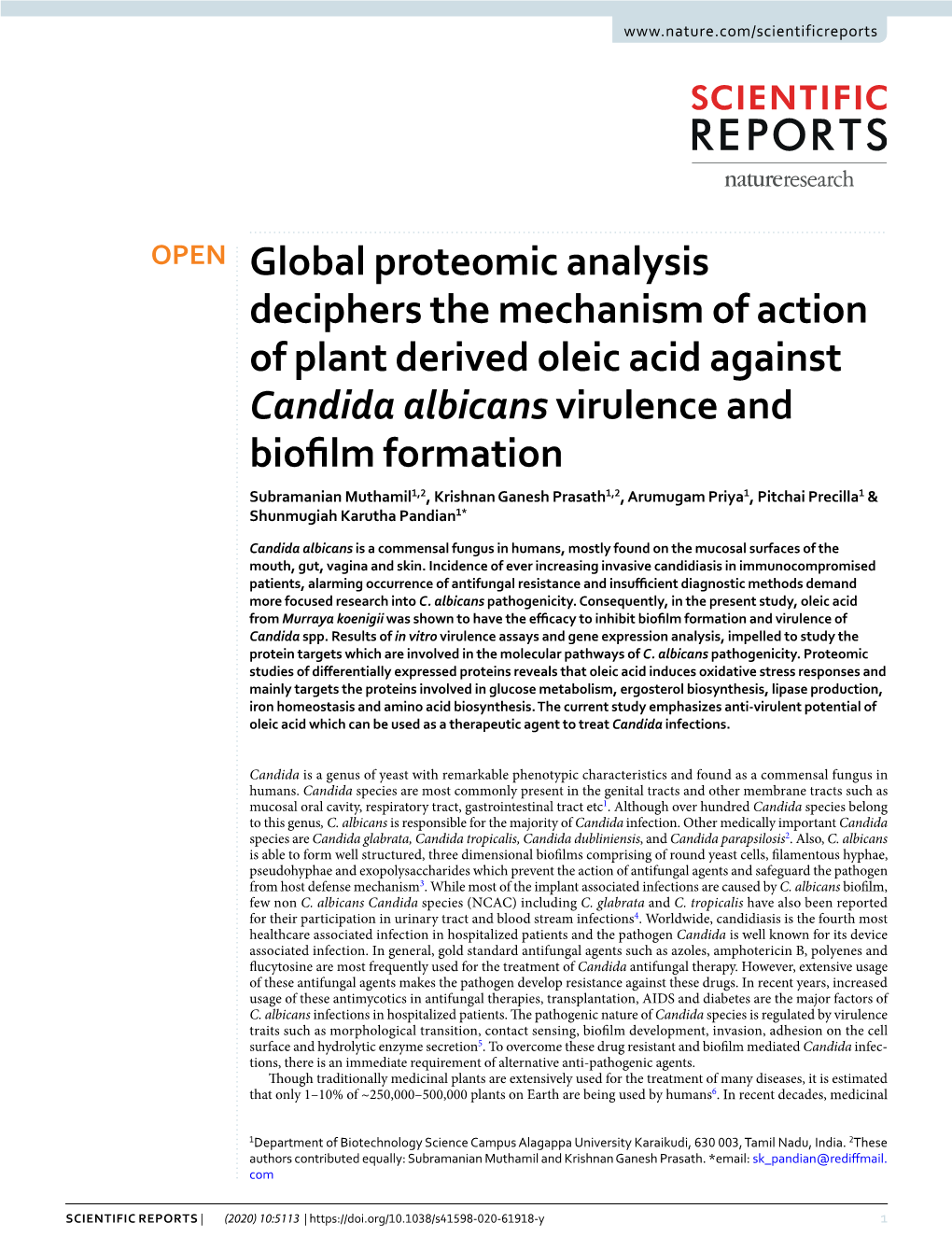 Global Proteomic Analysis Deciphers the Mechanism of Action of Plant