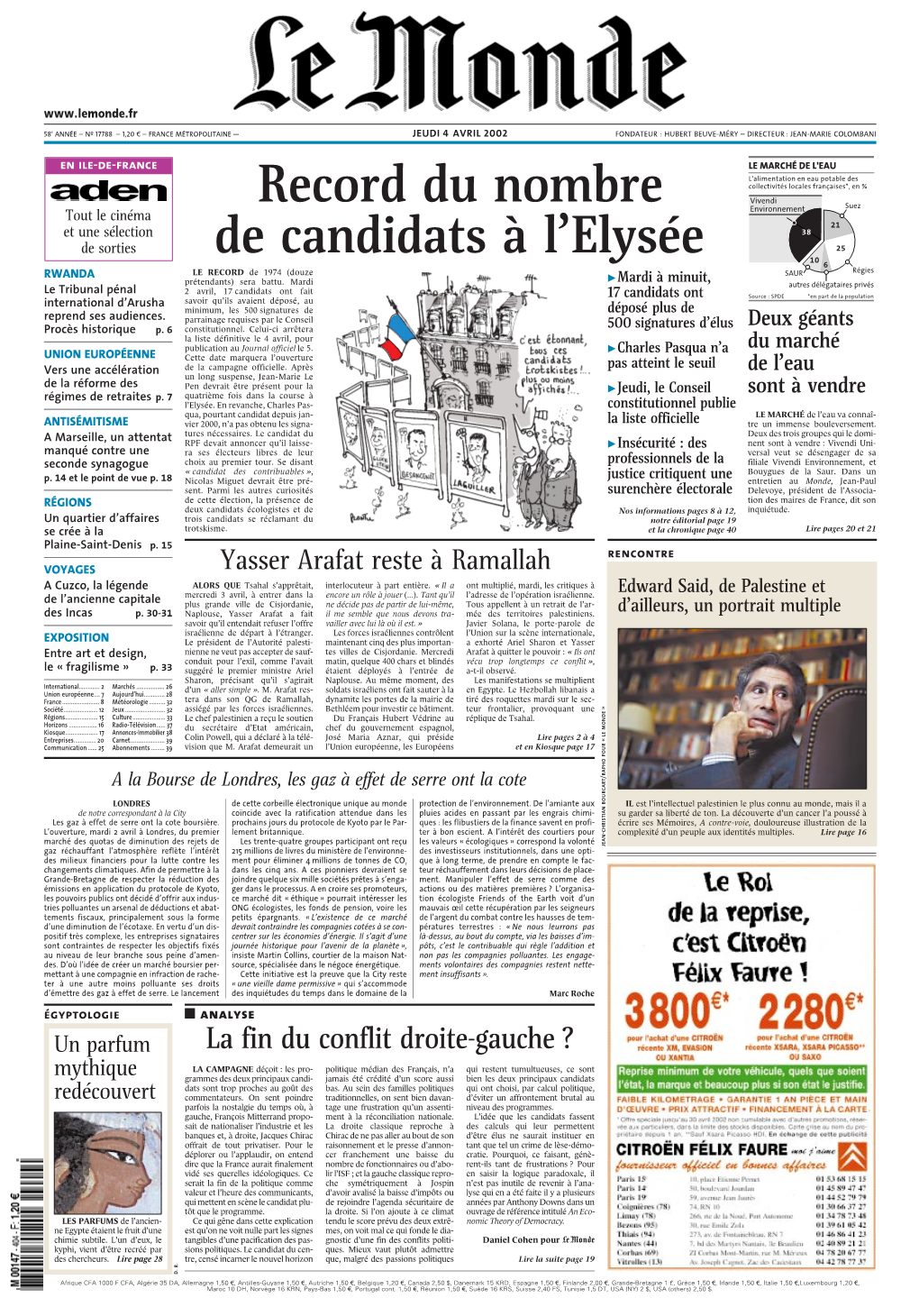 LE MONDE/PAGES&lt;UNE&gt;