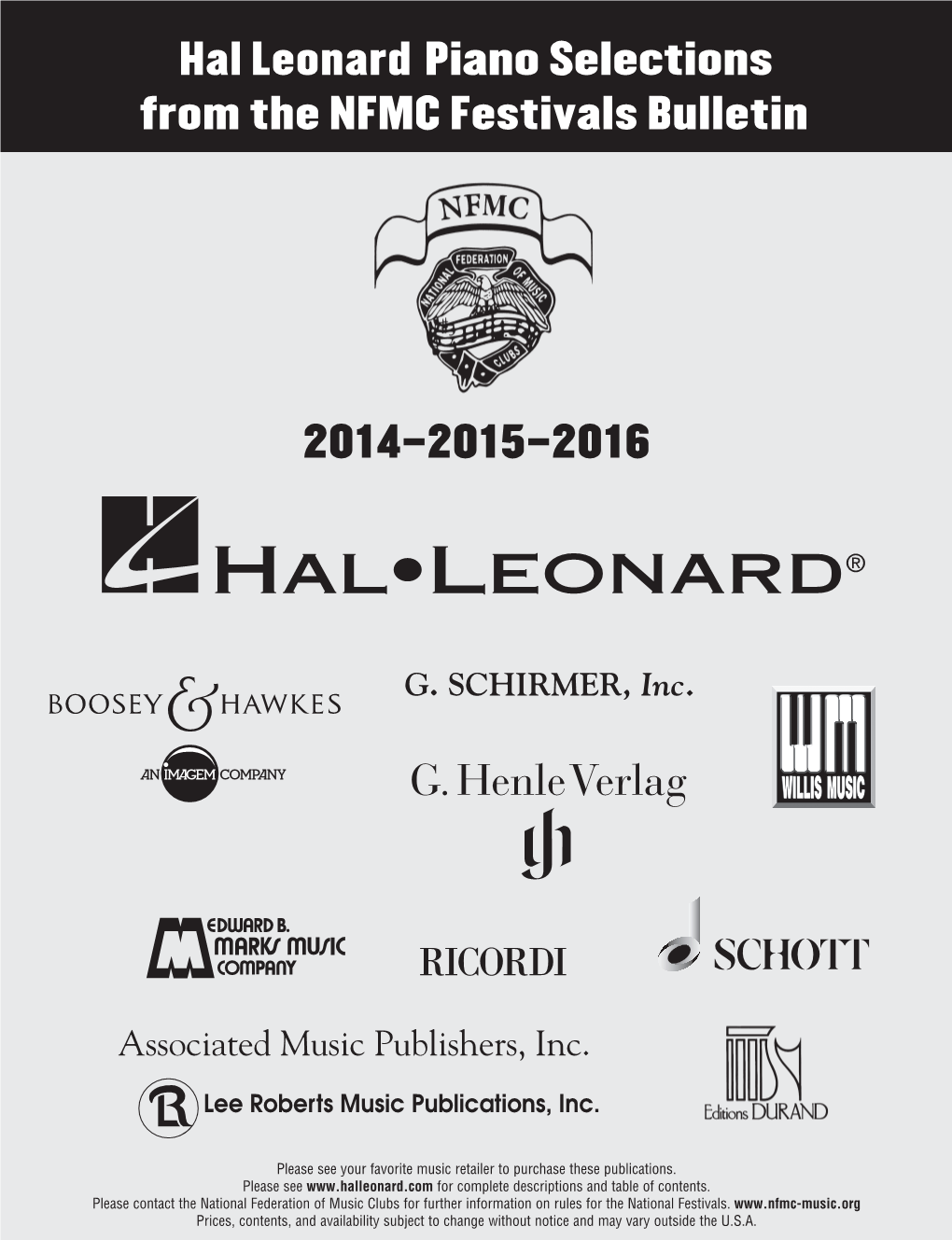 Hal Leonard Piano Selections from the NFMC Festivals Bulletin 2014