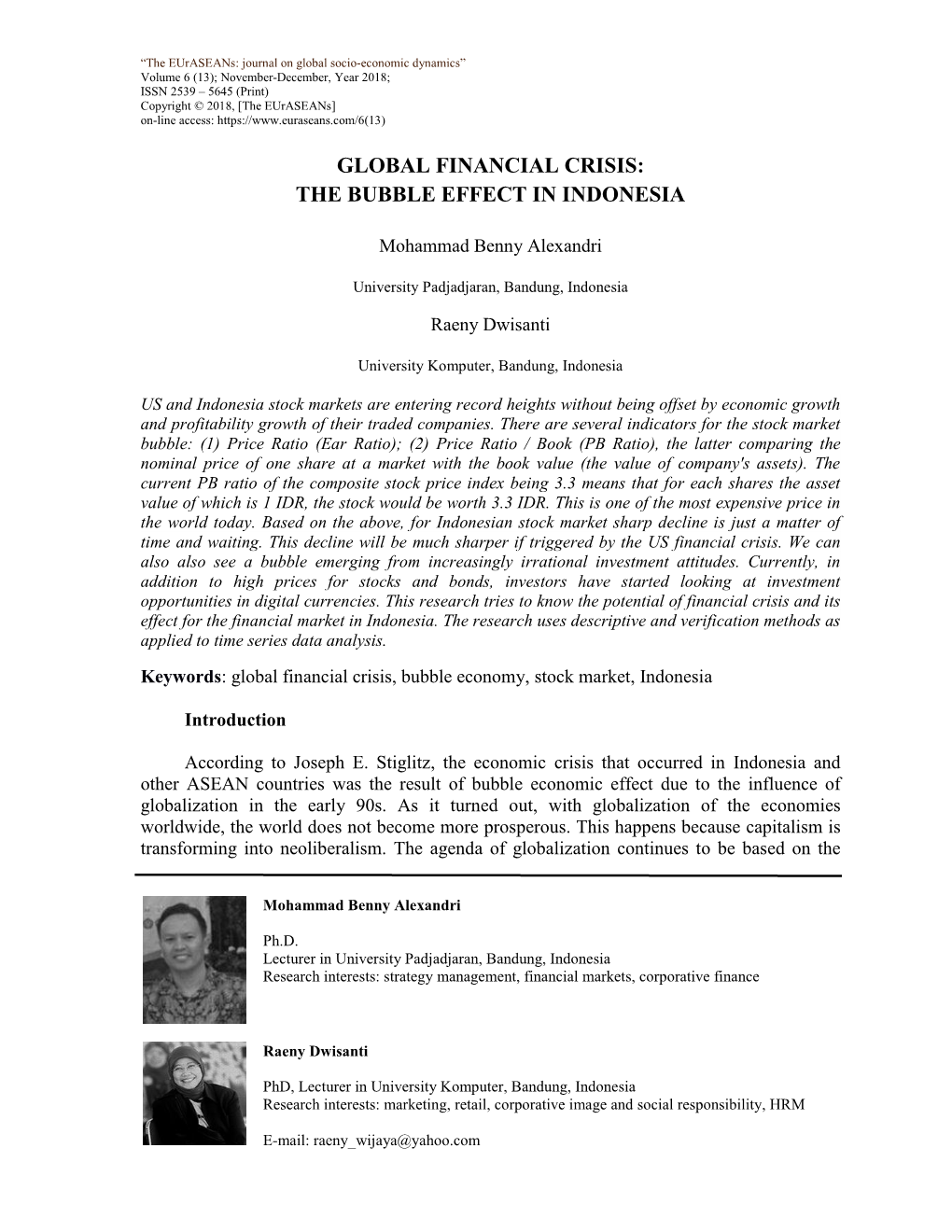 Global Financial Crisis: the Bubble Effect in Indonesia