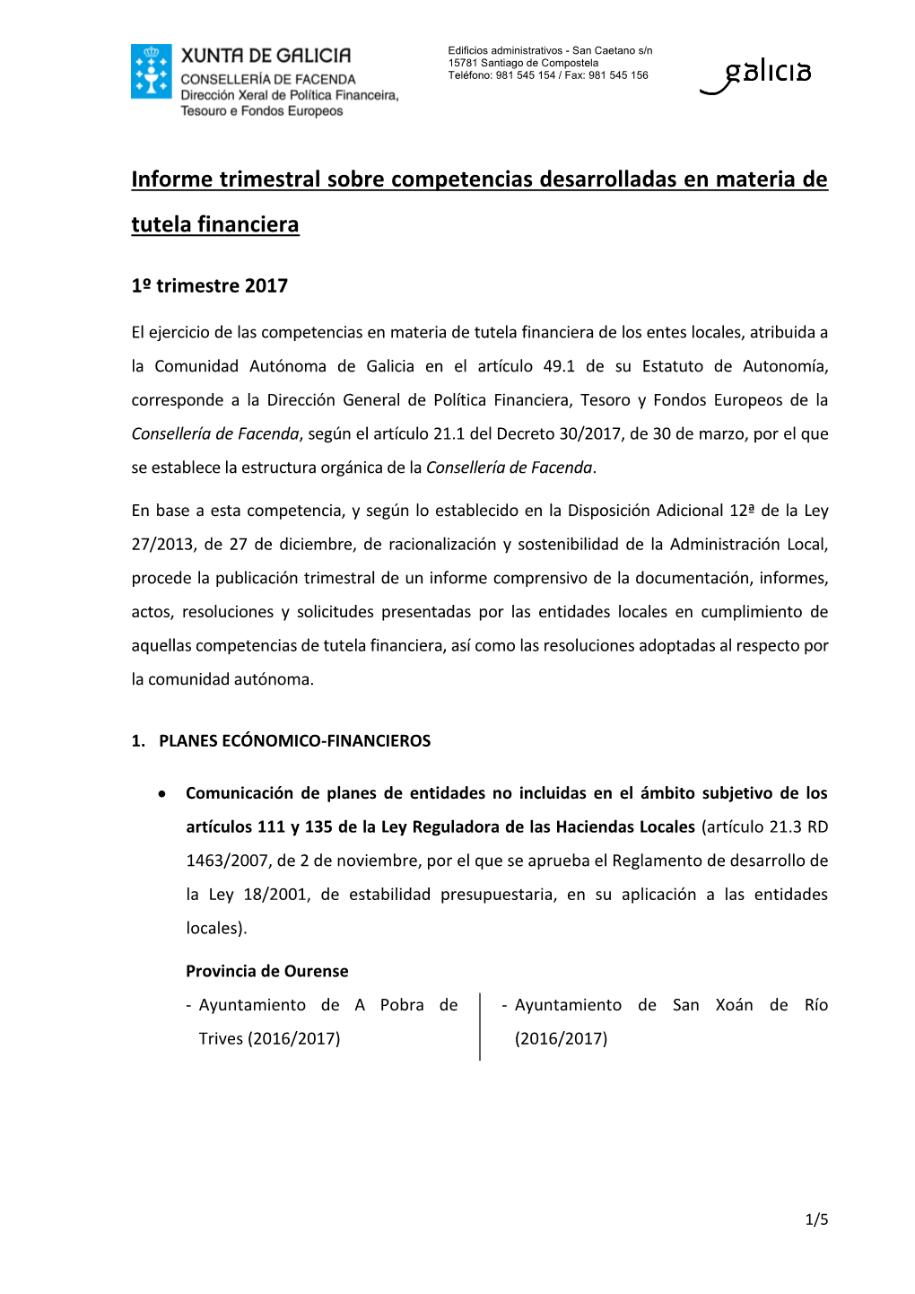 Informe Trimestral Sobre Competencias Desarrolladas En Materia De Tutela Financiera