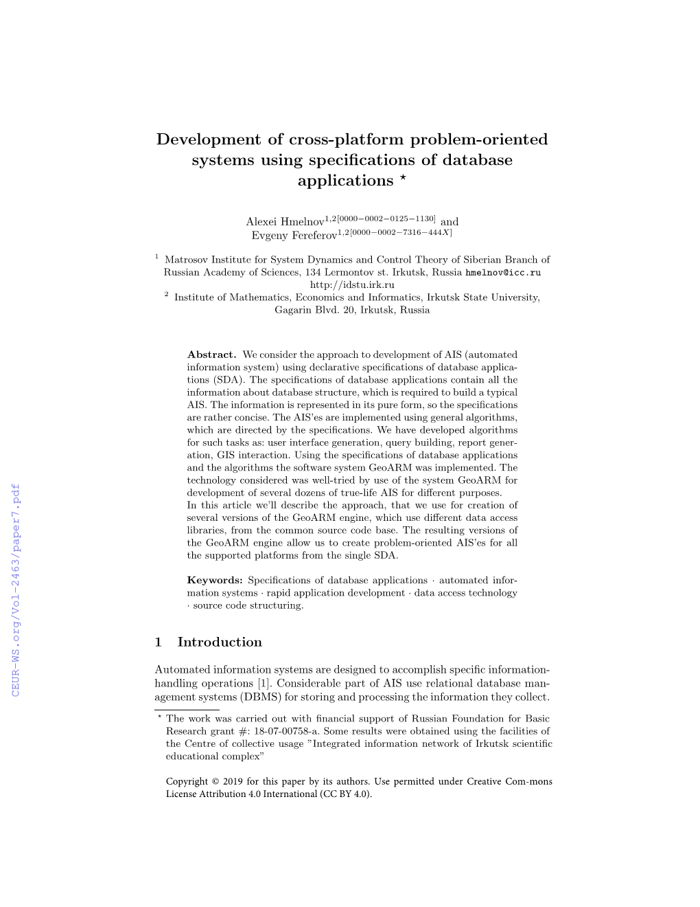 Development of Cross-Platform Problem-Oriented Systems Using Speciﬁcations of Database Applications ?